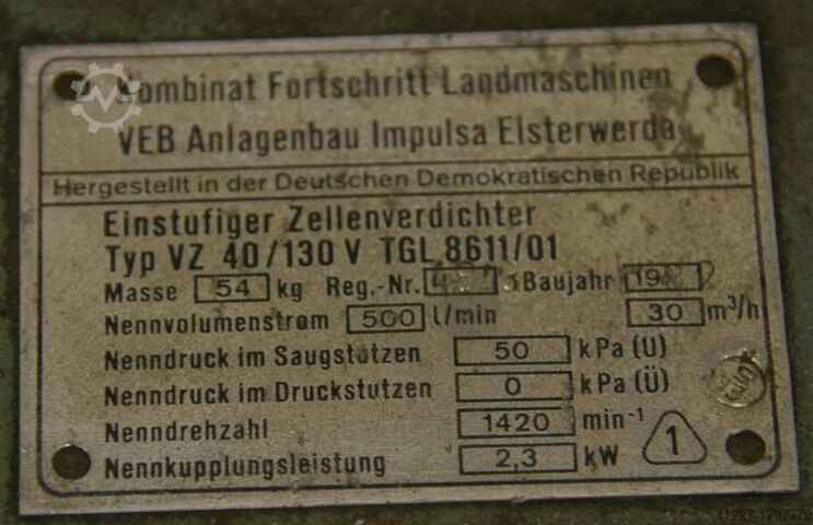 Vacuum pump 63 m³/h VEM VZ 40/130V