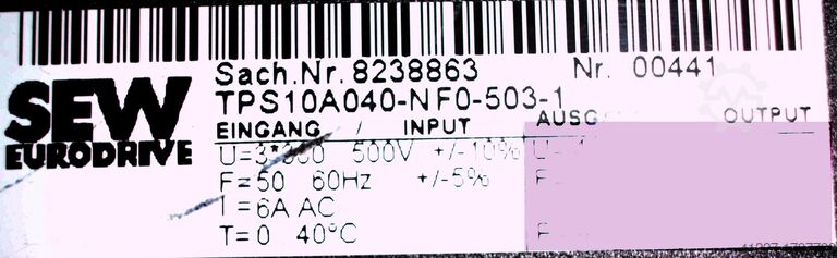 Μετατροπέας συχνότητας SEW-EURODRIVE TPS 10A040-NFO-503-1