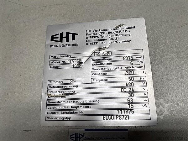 Hydraulische guillotineschaar EHT TSS 6-60