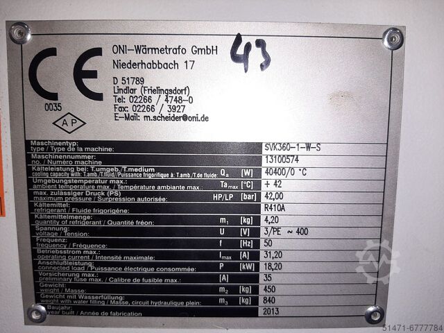 Mit Tank und Kaltwasser-Pumpe, ca. 40kW ONI SVK360-1-W-S