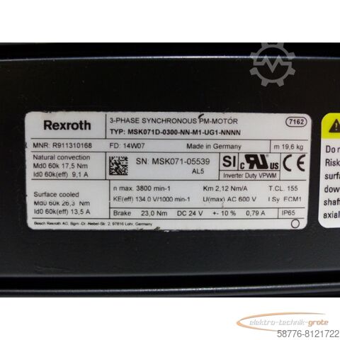 Motor Rexroth Rexroth MSK071D-0300-NN-M1-UG1-NNNN MNR: R911310168