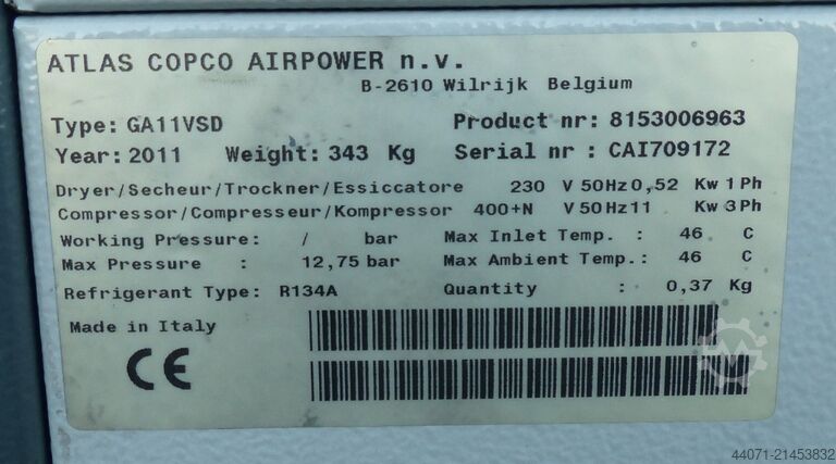 Šroubový kompresor GA11VSDFF Atlas Copco GA11VSDFF