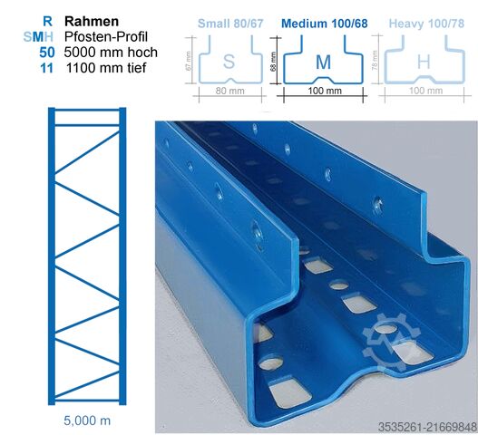 Pallet TOTAL-REGAL 10 x 13,7 m lang, 5 m hoch 50 Rahmen, 240 Traversen (3300) 3,25 t