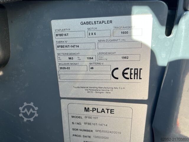 Elektro 3 Rad-Stapler Toyota 8 FBE 16 T / 410 Std.!