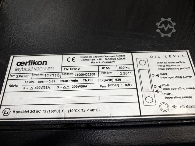Bomba de vácuo OERLIKON LEYBOLD VACUUM SP 630 F incl. ATEX