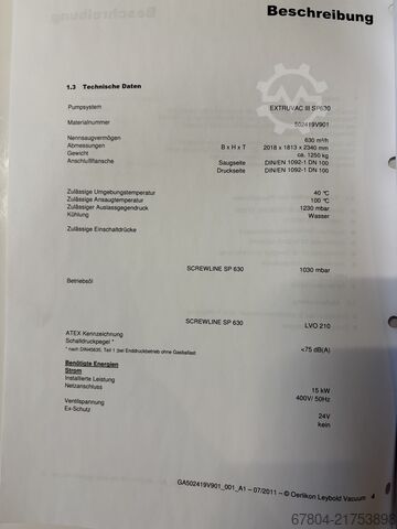 Bomba de vácuo OERLIKON LEYBOLD VACUUM SP 630 F incl. ATEX