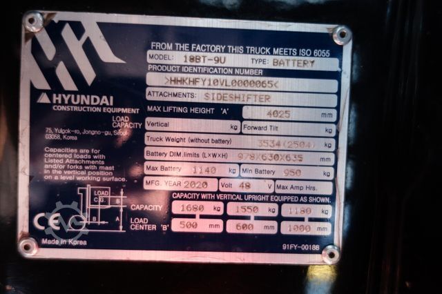Frontgaffeltruck HYUNDAI 18BT-9U UVV Neu 4,25m Hubh 1680kg Ladegerät
