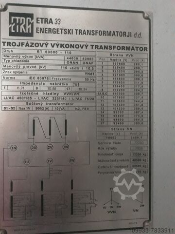 Stroomtransformator 63MVA 110/10,5kV KOLEKTOR ETRA RT-63000kVA 110/10,5kV