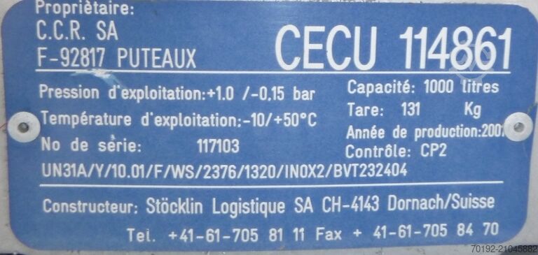 1000 liter drukhouder gemaakt van V4A Stöcklin 9363