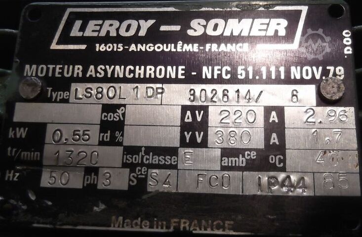 Gear motor 0.55 kW 66 rpm Leroy Somer LS80L1DP