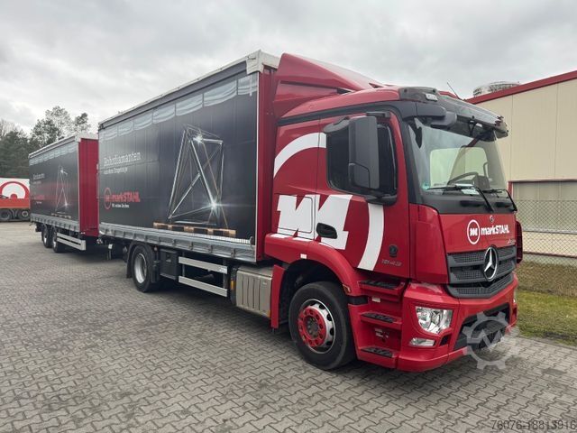 Flaklastbil med kapell MERCEDES-BENZ 1843 LL Schiebeplane Edscha LBW 1,5t  + Anhänger