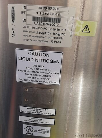 LN2 vriezer met volledig automatische vulling MVE/ Chart 815P-190F-GB-BB