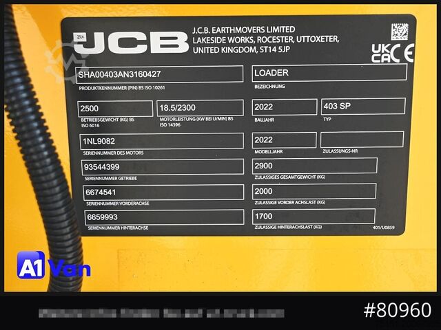 Přizpůsobená dodávka JCB JCB 403 SP Radlader, Palletengabel, Kabine, Zusatzhydraulik