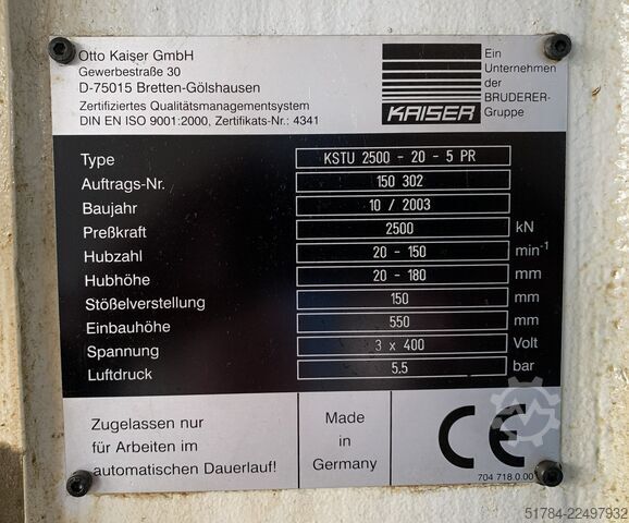 Automata lyukasztógép KAISER KSTU 2500-20-5G-PR