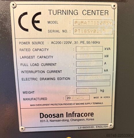 CNC dreje- og fræsecenter DOOSAN Puma TT1800 SY