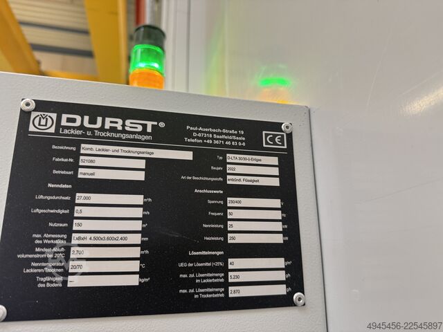 Sistema de acabamento de pintura Durst Lackier- und Trocknungsanlage D-LTA 30/30-ü-Erdgas
