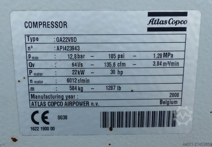 Compressore a vite GA22VSDFF Atlas Copco GA22VSDFF