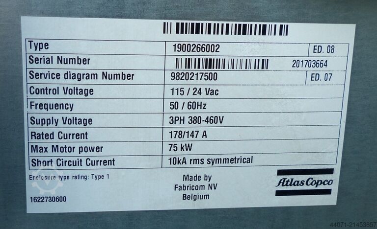 Skruvkompressor GA75VSDFF Atlas Copco GA75VSDFF