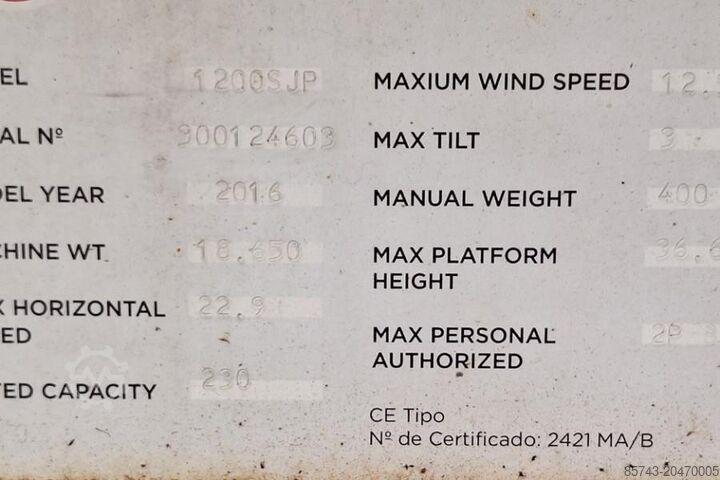 Αρθρωτή τηλεσκοπική πλατφόρμα εργασίας JLG 1200SJP Diesel, 38.7m Working Height, 23.5m Reach,