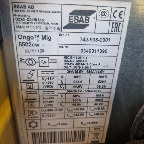 Welding machine Esab MIG 6502CW
