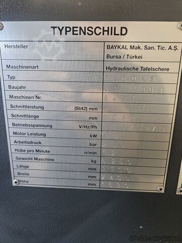Hidrolik giyotin makaslar Baykal HGL 3100x8