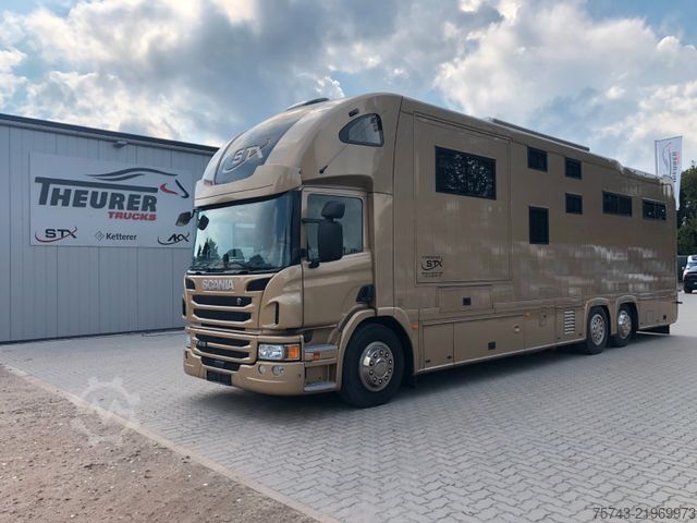 Camião para gado SCANIA P410 STX 6 Pferde Pop-Out, Pop-Up, Küche unten