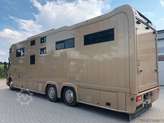 Camião para gado SCANIA P410 STX 6 Pferde Pop-Out, Pop-Up, Küche unten