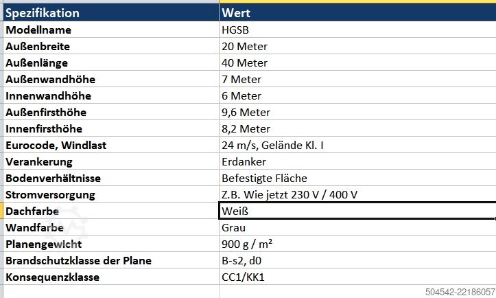 Halbouw HallGruppen Zelthalle 40 x 20 meter 6-9 meter height
