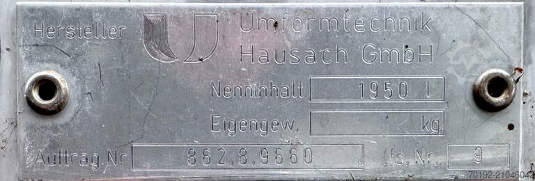 1950 liter aluminium container Umformtechnik Hausach (UCON) 9302