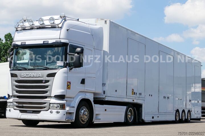 Biltransport lastbil SCANIA R450 Autotransporter Komplettzug Kässbohrer