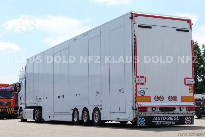 Biltransport lastbil SCANIA R450 Autotransporter Komplettzug Kässbohrer