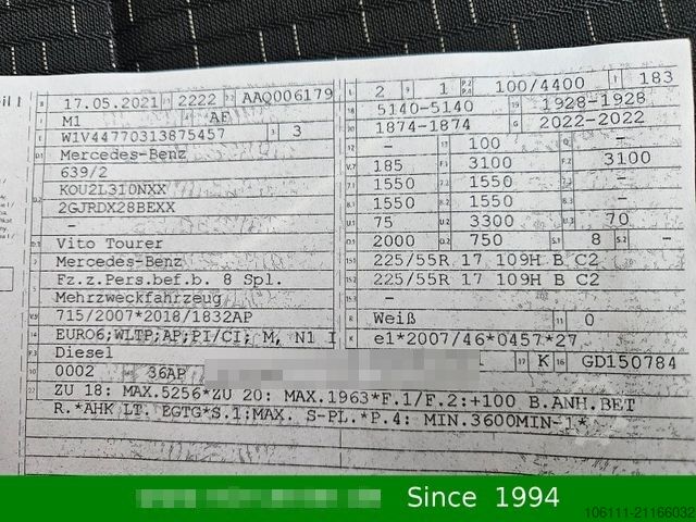 Μίνι λεωφορείο MERCEDES-BENZ Vito Tourer 114 CDI Pro Automatik Lang