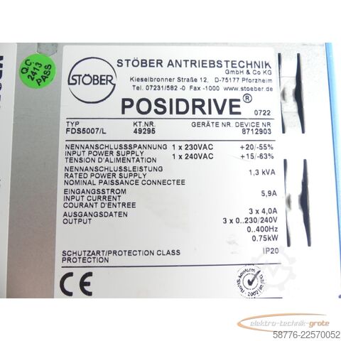 Komponens Stöber FDS50007/L Posidrive MDS5000 . 49029 Ge. Nr: 8706279 SN: 8712903