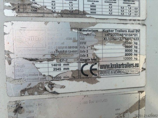 Mozgópadlós félpótkocsi KRAKER CF 200  92 cbm