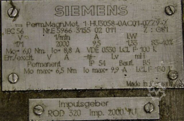 Permanente magneetmotor Siemens 1HU3058-0AC01-0ZZ9-Z