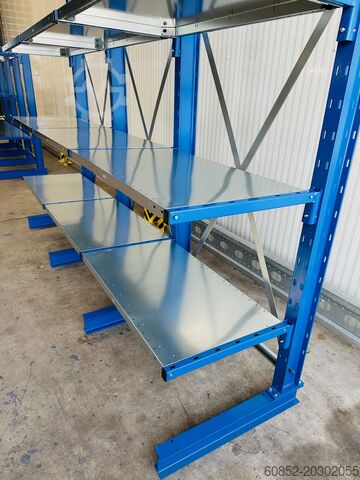 Rayonnage cantilever ca. 3,15 lfm. Kragarmregal mit Fachböden H: 250cm 140 kg/Arm META Multistrong