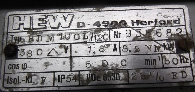 Wikkelmotor 8,5 Nm 500 tpm HEW RDM100L/120