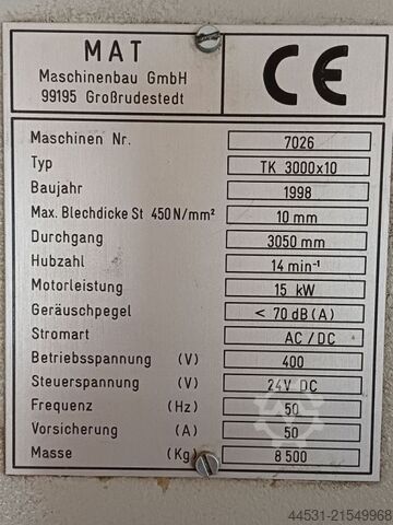 Hydrauliczne nożyce gilotynowe Hera TK  3000 / 10