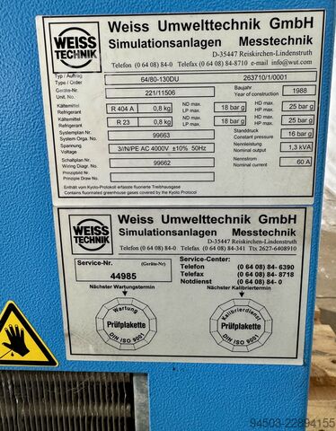 Chambre climatique / Simulation environnementale Weiss Umwelttechnik 64/80-130DU
