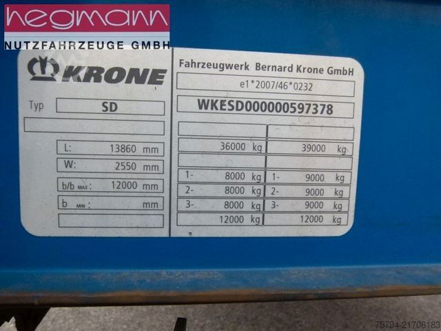 Nyitott ponyvás félpótkocsi KRONE SDP 27, BPW ECO Plus,  Standart, Deutsch