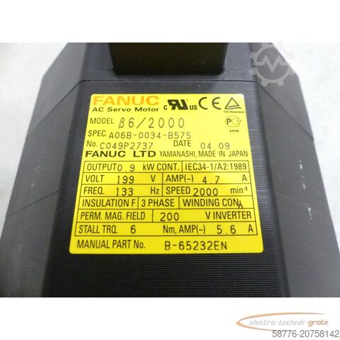 Besturingsunit Fanuc A06B-0034-B575 AC Servo Motor SN: C049P2737