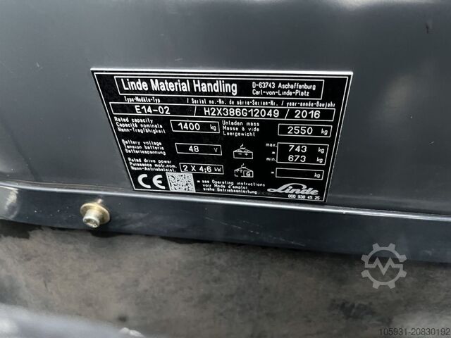 Ηλεκτρικό περονοφόρο 3 τροχούς Linde E14-02