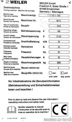 Cyclusgestuurde draaibank WEILER E 50 HD x 1000