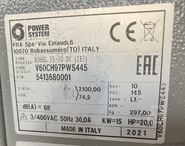Schroefcompressor Powersystem Nobel 15-10 DV