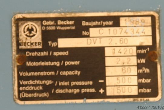 Vacuum pump 60 m³/h Becker DVT 2.60