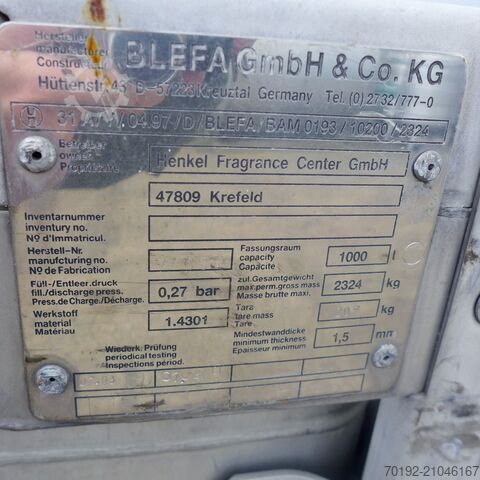 Δοχείο IBC 1000 λίτρων από V2A με πλαίσιο από ανοξείδωτο ατσάλι Blefa 9186