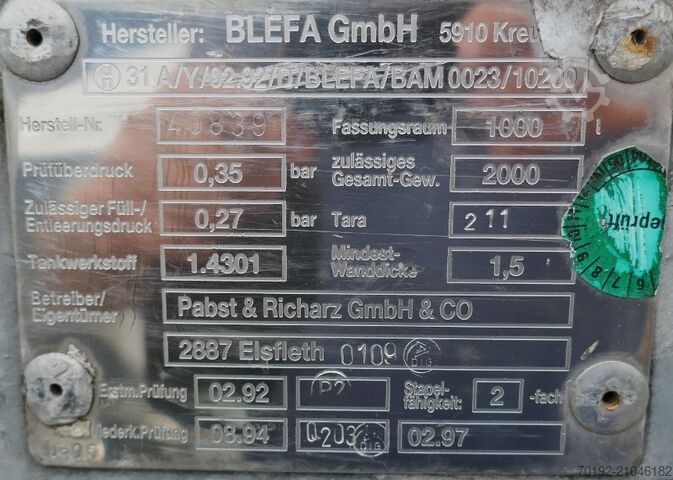 Δοχείο IBC 1000 λίτρων από V2A Blefa 9169