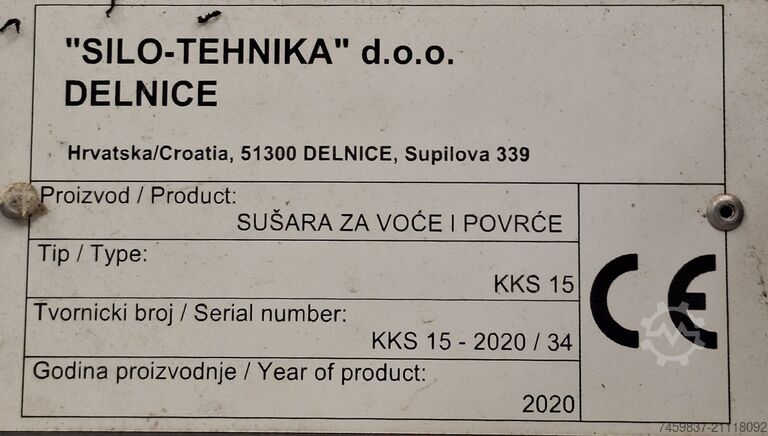 Meyve ve sebze, tütün ve benzerleri için kurutma makinesi. SILO-TEHNIKA KKS15