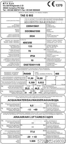 Chiller, water chiller; cooler Kühlmaschinen, MTA S.p.A TAE G 802 P3-20 (R454B)