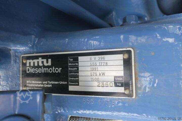 1991 MTU 6V396 - 750/825 kVA MTU 6V396